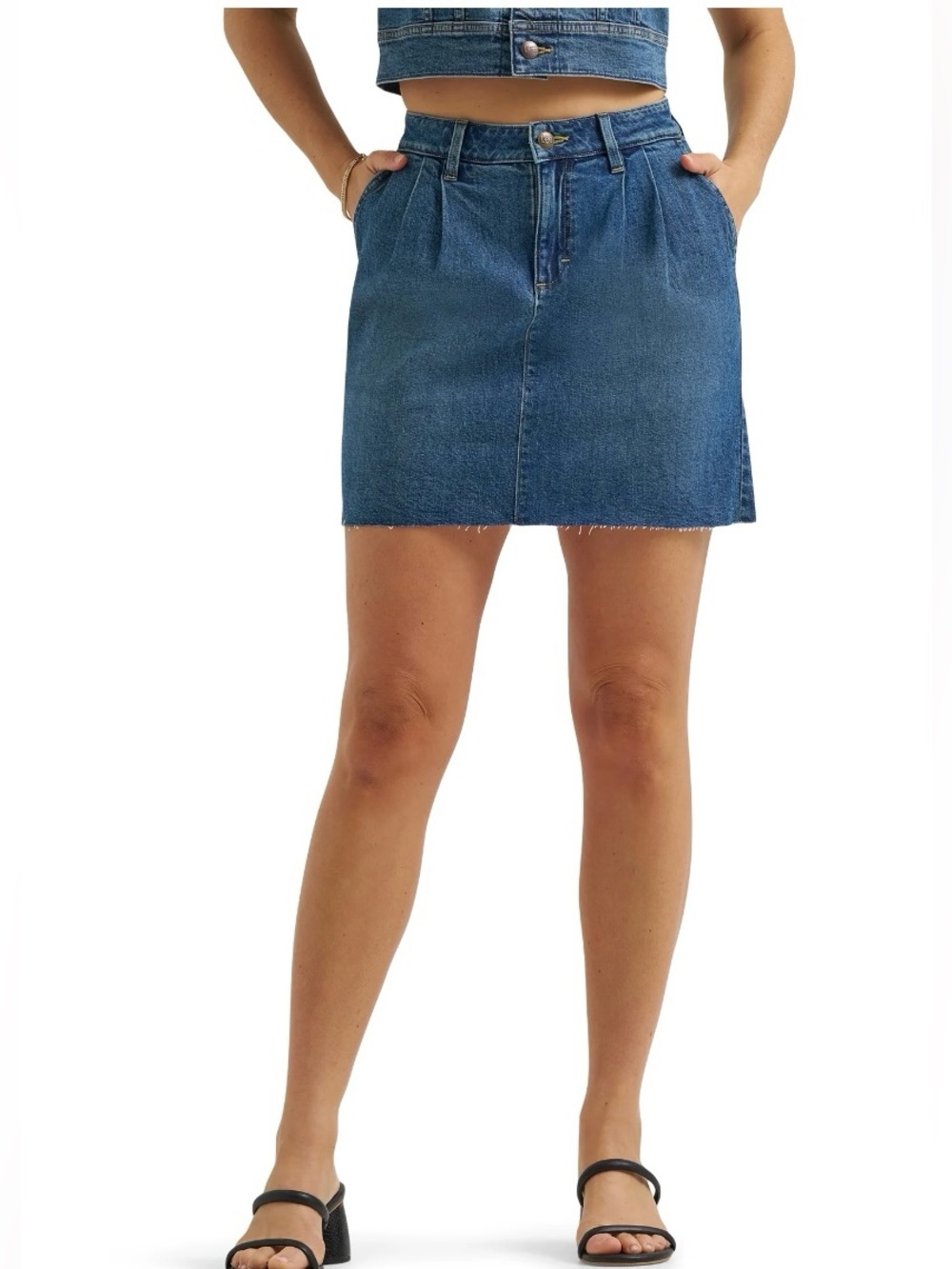 Lee Heritage Women’s Size 16 Pleated Denim Mini Skirt Mid Rise Raw Hem NWT
